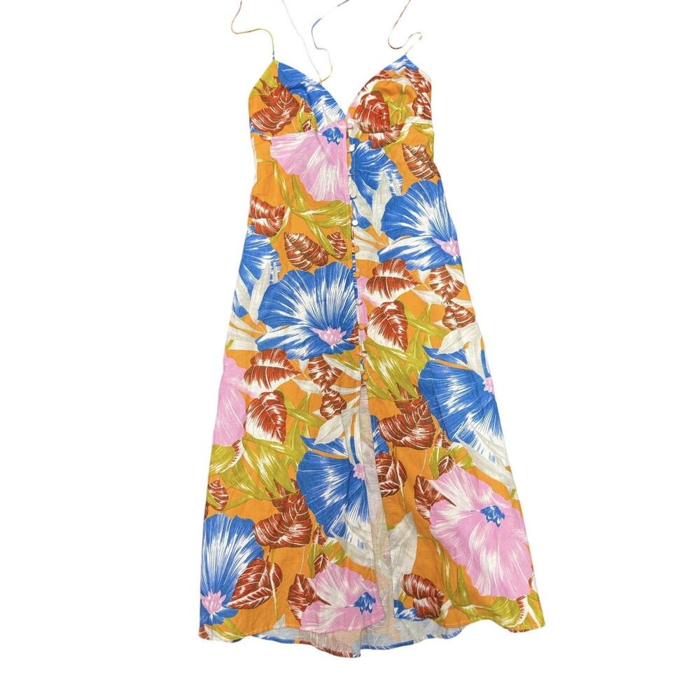 NWT Zara Tropical Floral Midi Dress Linen Blend Blogger Favorite Summer L - Picture 8 of 10